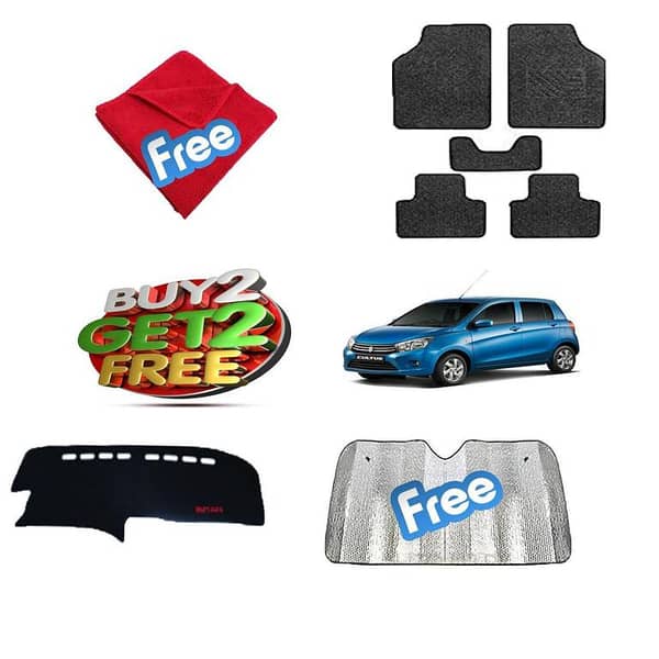 SUZUKI CULTUS 2018 Bundle of 4: Dashboard Mat, Carpet Floor Mats, Windshield Sun Shade, and Microfiber Cloth