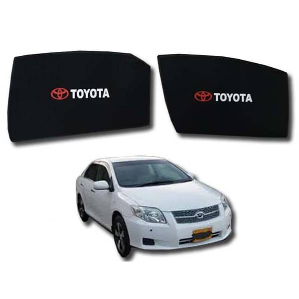 TOYOTA AXIO 2007-10 SUN SHADES LOGO / WINDOW CURTAINS / BLINDS (DARK) BLACK 4PCS