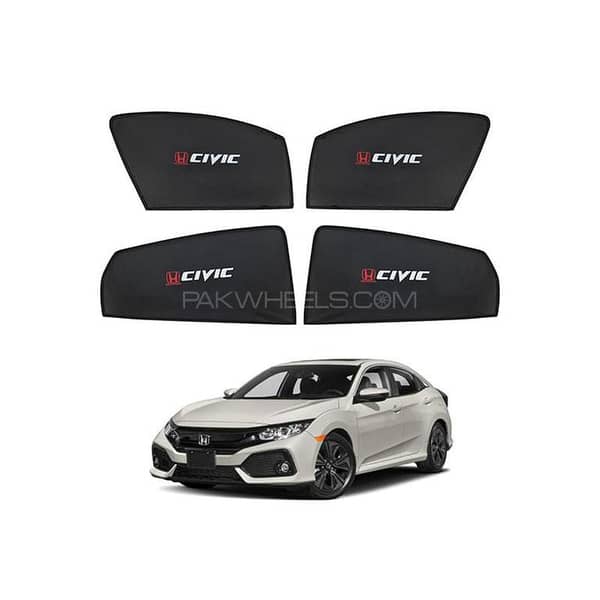 HONDA CIVIC 2018-21 SUN SHADES LOGO / WINDOW CURTAINS / BLINDS (DARK) BLACK 4PCS