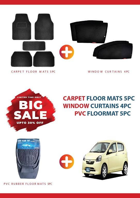 SUZUKI MIRA ES 2012-14 BIG SALE DEAL OF 3 , CARPET FLOOR MAT 5PC , RUBBER FLOOR MAT 5PC ,WINDOW CURTAIN 4PC