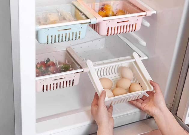 6PC Storage Basket For Fridge Fresh Spacer Layer Storage Rack Adjustable And Stretchable Fridge Drawer Basket Kitchen Organizer