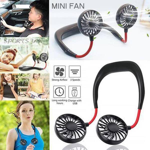 AGM Sports Hanging Neck Fan Folding Handheld Fan Wearable Portable Neckband Mini Fan with USB Rechargeable for Traveling Outdoor Indoor