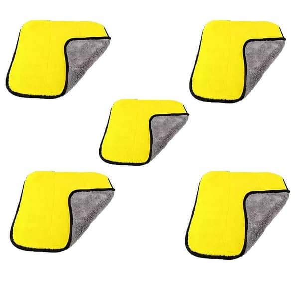 PACK OF 5 MICRO FIBER CLOTH DOUBLE SIDE IMPORTED TOWEL - YELLOW AND GREY