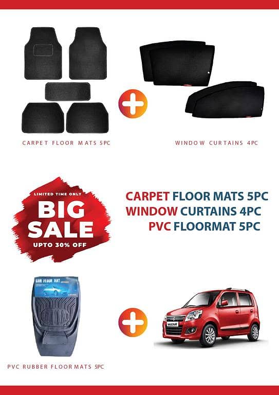 SUZUKI WAGON R BIG SALE DEAL OF 3 , CARPET FLOOR MAT 5PC , RUBBER FLOOR MAT 5PC ,WINDOW CURTAIN 4PC