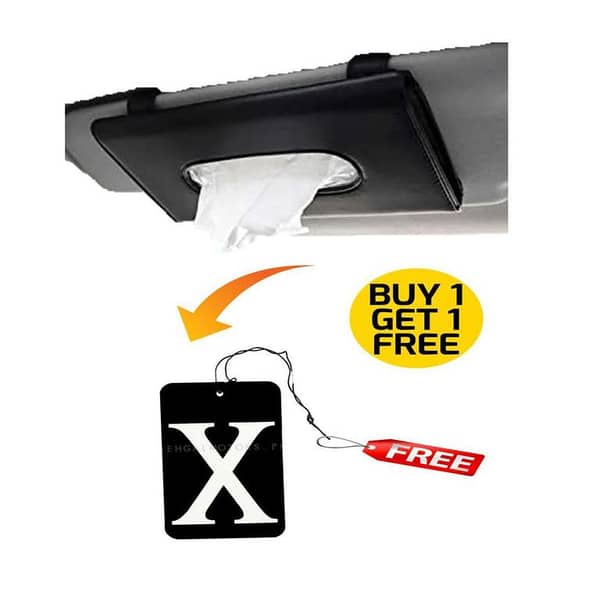 Car PU Leather Car Sun Visor Tissue Paper Holder Dispenser Box BLACK with (FREE) x card air freshner