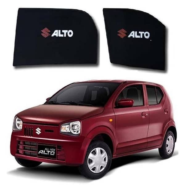 SUZUKI NEW ALTO SUN SHADES LOGO / WINDOW CURTAINS / BLINDS (DARK) BLACK 4PCS
