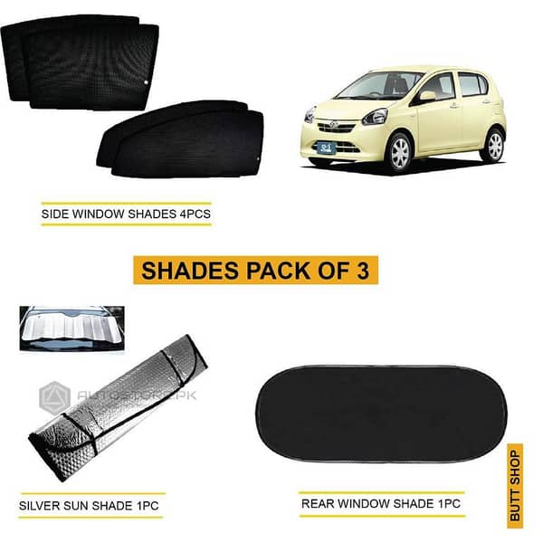 DAIHATSU MIRA Car Shade Set: 4 Side Window Shades, 1 Rear Window Shade, and 1 Windscreen Silver Sun Shade