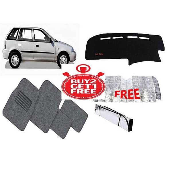 SUZUKI CULTUS 3-Piece Set: Dashboard Cover, Floor Mats, and Complimentary Sun Protection Shades