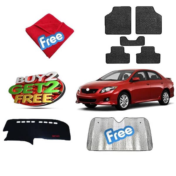 Toyota Corolla 2009-2012 Set of 4: Dashboard Mat, Carpet Floor Mats, Free Windshield Sun Shade & Microfiber Cloth