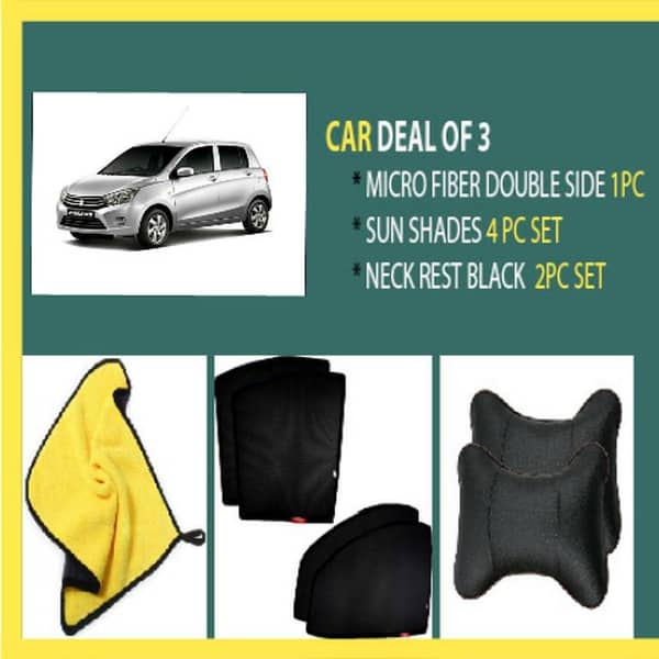 Suzuki Cultus New 3-Piece Set: 1 Micro Fiber Cloth, 4 Black Window Sunshades, and 1 Black Neck Rest