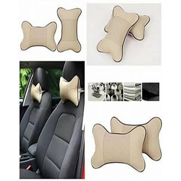 Set of 2 Beige Bone-Shaped Neck Rest Pillows for Car Seat, Comfortable Headrest Cushion Pads