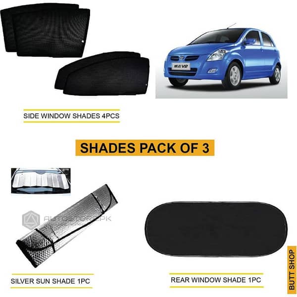 FAW V2 COMPLETE SHADES FOR CAR PACK OF 3 ,SIDES WINDOW SHADES 4PCS ,REAR WINDOW SHADE 1PC, WINDSCREEN SILVER SUN SHADE 1PC