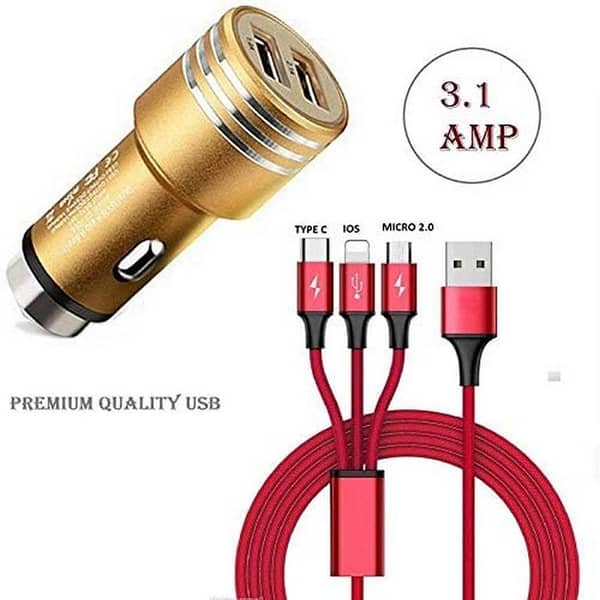 CAR Charger with Dual Port and 3 in 1 USB Cable