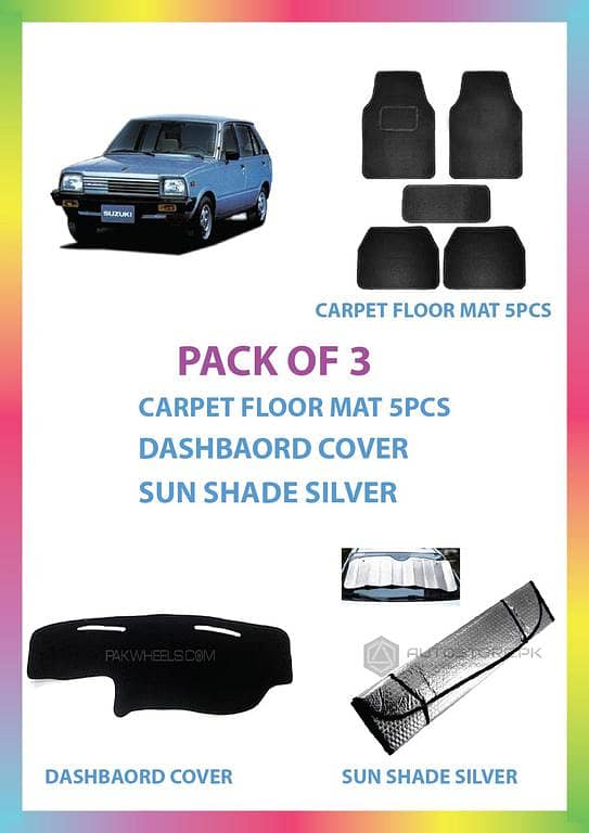 SUZUKI FX 3-Piece Set: Dashboard Cover, Floor Mat, and Silver Sun Shade