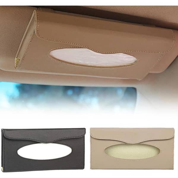 Premium Sun Visor Car Tissue Box Holder with 50 Free Tissues Vehicle Tissue Dispenser beige