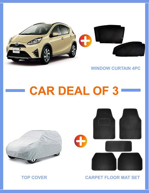 TOYOTA AQUA DEAL OF 3 CARPET FLOOR MAT ,WINDOW CURTAIN ,PARACHUTE TOP COVER