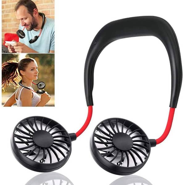 Hand Free Personal Fan - Portable USB Battery Rechargeable Mini Fan - Headphone Design Wearable Neckband Fan Necklance Fan Cooler Fan with Dual Wind Head for Traveling Outdoor Office Room (Black)