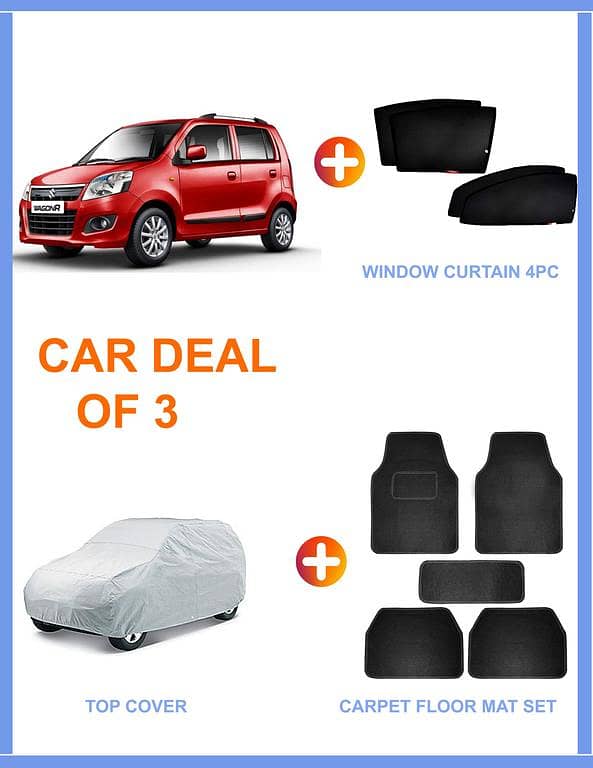 SUZUKI WAGON R Package of 3: Carpet Floor Mats, Window Curtains, and Parachute Top Cover