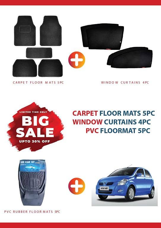 FAW V2 BIG SALE DEAL OF 3 , CARPET FLOOR MAT 5PC , RUBBER FLOOR MAT 5PC ,WINDOW CURTAIN 4PC