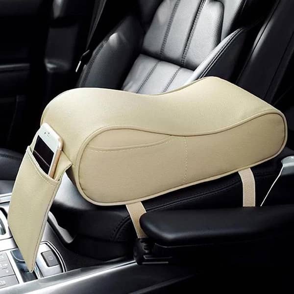 Car SUV Black PU Leather Center Box Armrest Console Soft Pad Cushion Cover beige color