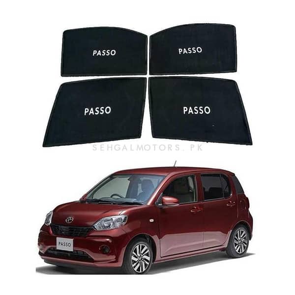 TOYOTA PASSO 2018 SUN SHADES LOGO / WINDOW CURTAINS / BLINDS (DARK) BLACK 4PCS