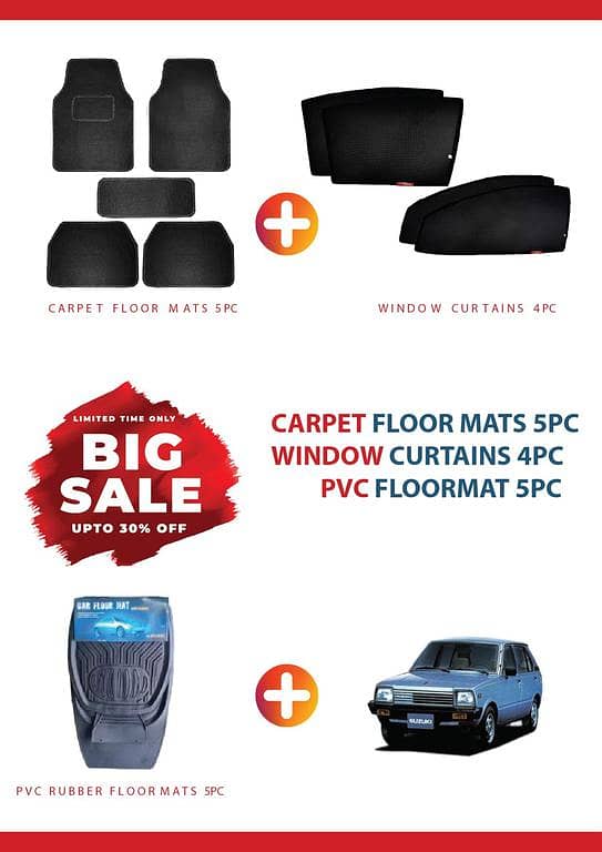 SUZUKI FX BIG SALE DEAL OF 3 , CARPET FLOOR MAT 5PC , RUBBER FLOOR MAT 5PC ,WINDOW CURTAIN 4PC