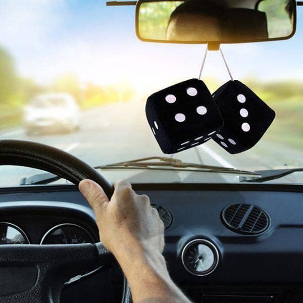 Set of 2 Multicolor Plush Dice Hanging Accessories for Car Rear View Mirror - Vintage Style Decoration