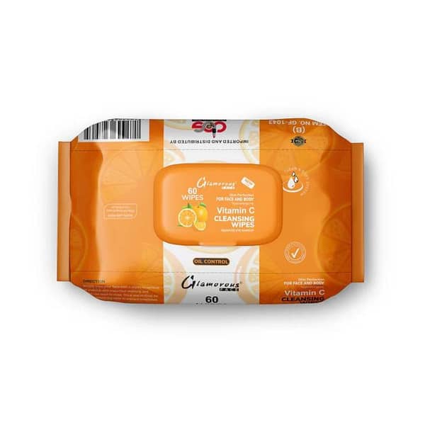 Glamorous Face Cleansing Makeup Remover Wipes Large 60 Pieces (Vitamin C)
