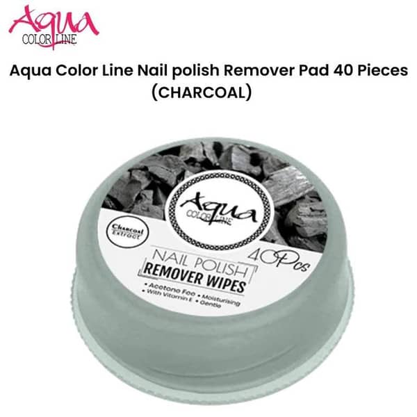 Aqua Color Line Charcoal Nail Polish Remover Pads - 40 Pre-Soaked, Acetone-Free and Gentle on All Nail Types