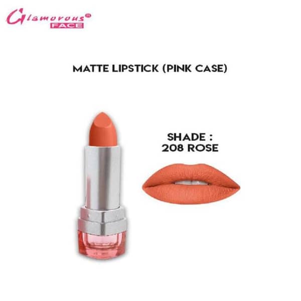 Glamorous Vitamin E & Aloe Vera Extracts Matte Lipstick, Shade 208 (Rose)
