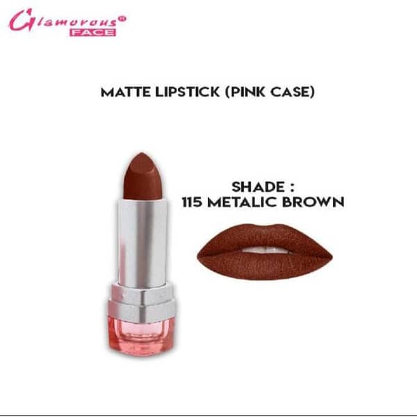 Glamorous Matte Lipstick with Vitamin E & Aloe Vera Extracts, Shade 115 - Metallic Brown