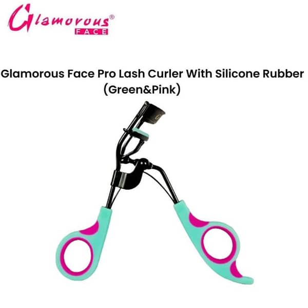 Glamorous Face Pro Eyelash Curler with Silicone Rubber in Green and Pink