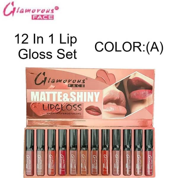 Glamorous Face 12-in-1 Lip Gloss Set in COLOUR (A) - Matte and Glossy Finishes with Hydrating Formula