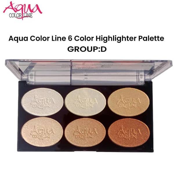 Aqua Color Line Highlighter Palette with 6 Shades for Face and Body