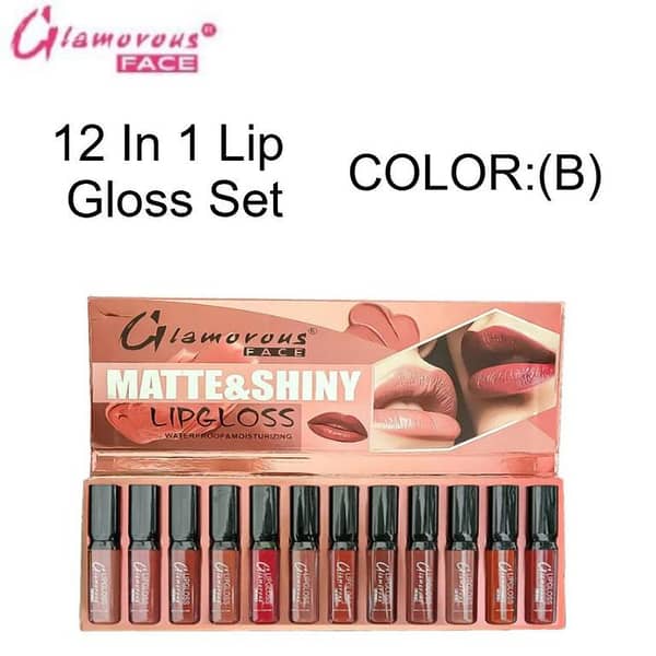 Glamorous Face 12-In-1 Moisturizing Lip Gloss Set in COLOUR (B) - Matte and Gloss Finishes