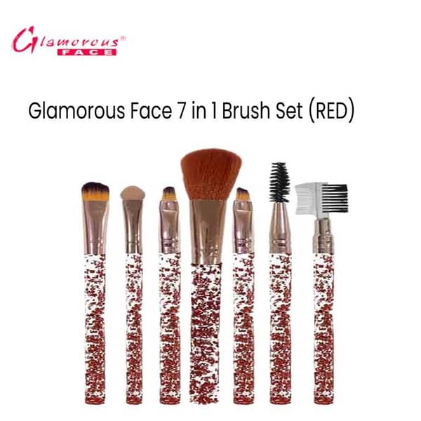 Glamorous Face 7-Piece Brush Set (RED) for Complete Makeup Application