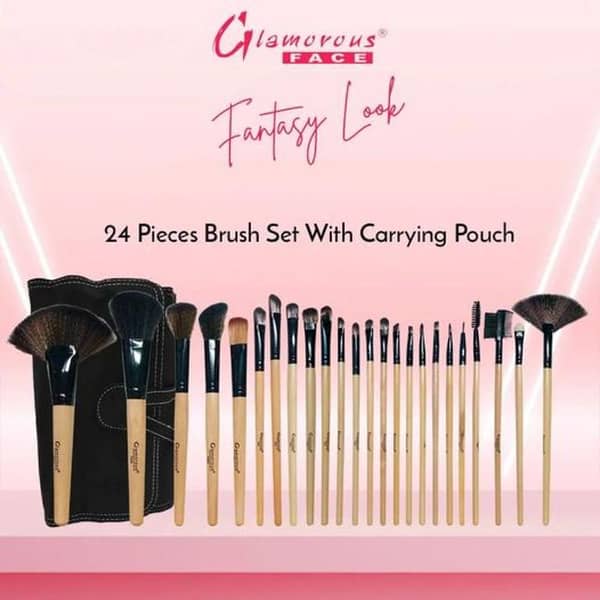Glamorous Face 24-Piece Brush Set in Leather Case for Makeup Application