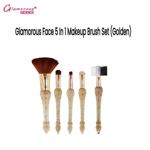 Glamorous Face 5-in-1 Makeup Brush Set in Gold - All-in-One Tool for Foundation, Blush, Eyeshadow, Eyeliner, and Lips