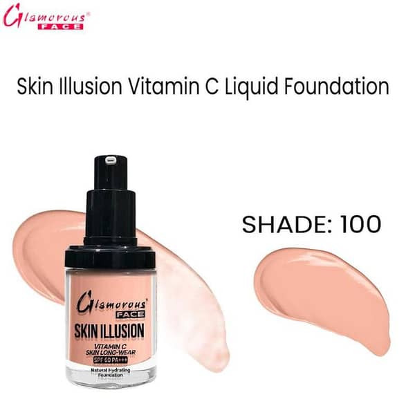 Glamorous Face Skin Illusion Vitamin C Liquid Foundation 25ml - Shade 100 with SPF 60 PA+++ Protection