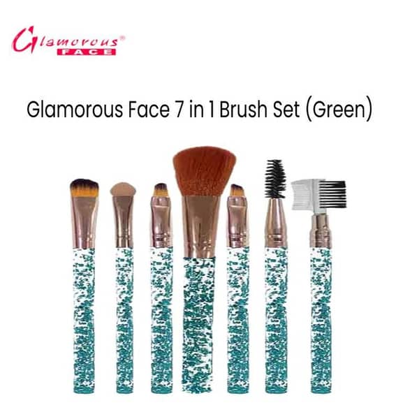 Glamorous Face 7-Piece Brush Set in Green for Complete Makeup Application