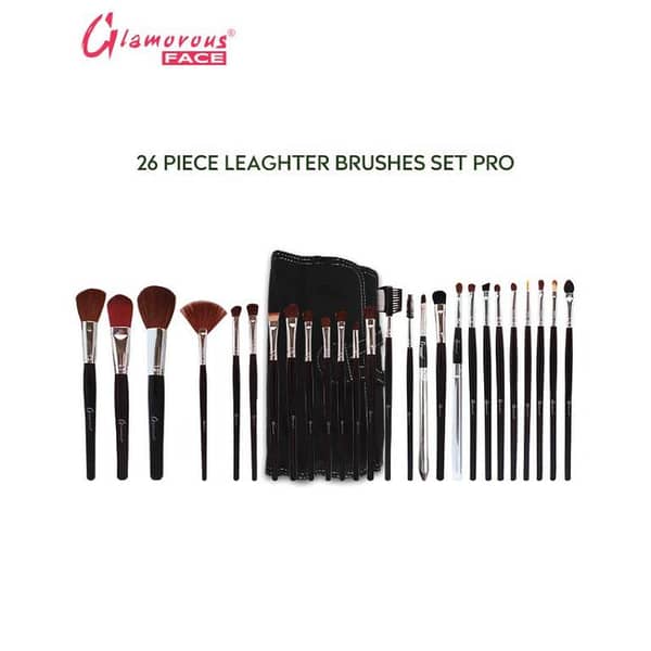 Glamorous Face Pro 26-Piece Leather Brush Set for Professional Makeup Application