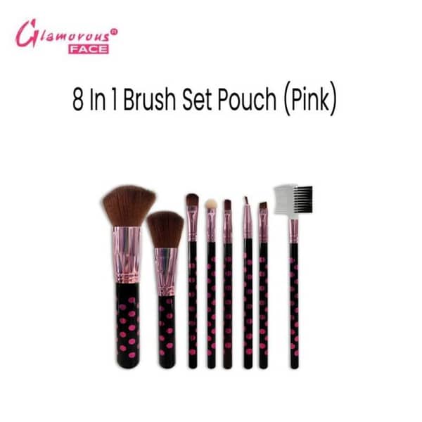 Glamorous Face 8-in-1 Makeup Brush Set with Pouch (Pink)