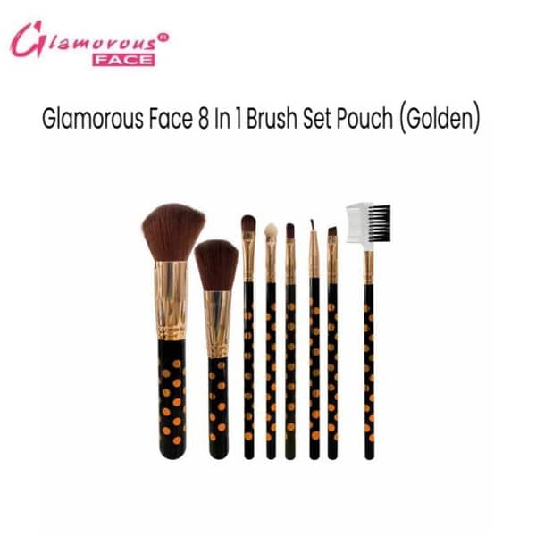Glamorous Face 8-in-1 Makeup Brush Set with Pouch (Golden)