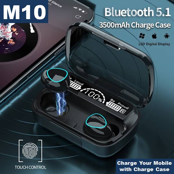 M10 TWS Wireless Earbuds Touch Version M10 TWS Wireless Earphones and Power Bank For Mobile.