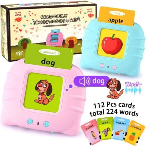 Talking Flash Cards Educational Toys - Talking Flashcards Learning Toys for Toddlers - Montessori Toys Flash Cards for Age 2 3 4 5 6-Pink