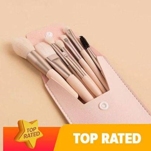 Makeup Brush 8 Piece's Synthetic Mini Make Up Brushes Kit Matte Small Makeup Brush Travel Set with Leather Bag