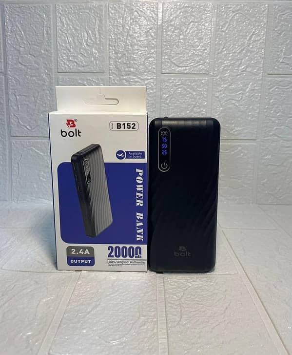 Power bank High Capacity 20,000 MAH Model (B150, B151, B152), Bolt Original Power Bank, 2.4A Output Fast Charging with torch light built-in