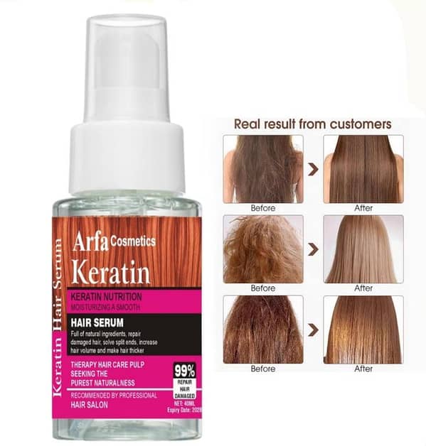 Arfa Cosmetics Professional Hair Serum Keratin Hair Serum Heat Protectant For Frizzy Softness And Dry Deep Hair Serum Shine Softine Straightening Hair For Men & Women 40Ml