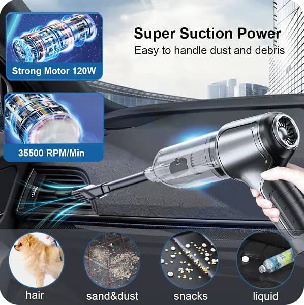 3 in 1 New Car Vacuum Cleaner 95000PA Strong Suction Handheld Wireless Vacuum Cleaner Blower Portable Vacuum Cleaner For Car, PC Laptops Car Accessories And Home Appliances