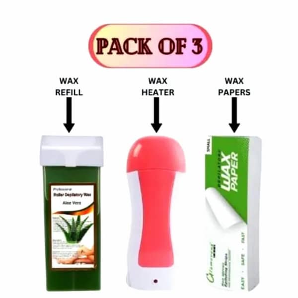 Depilatory Wax Heater, Wax Roll On Heater, 3 in 1 Wax Machine Depilatory Roll On Heater Waxing with Epilator Machine Cartridge Heater for Skin Underarm Hair Removal Face Skin Care Tool, (Wax Refill and Strips included)
